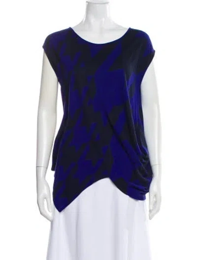 Pre-owned Stella Mccartney Houndstooth Print Scoop Neck Top In Blue
