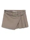 Stella Mccartney Chain Detail Pleated Houndstooth Wool Wrap Miniskirt In Brown