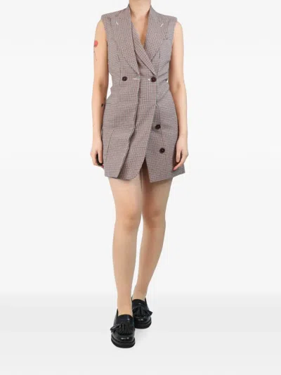 Pre-owned Stella Mccartney Houndstooth Wool Mini Dress In Neutral