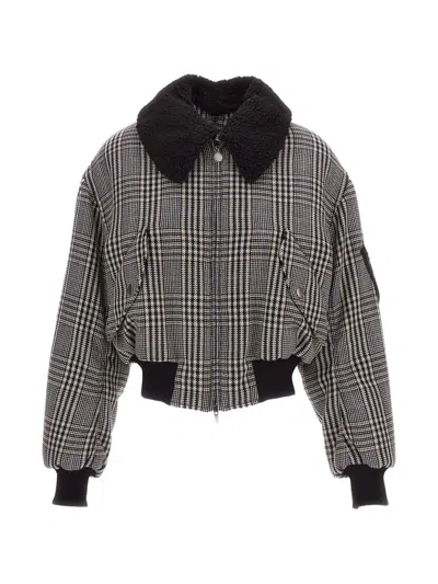 Stella Mccartney Houndstooth-check Faux-fur Collar Jacket In Black