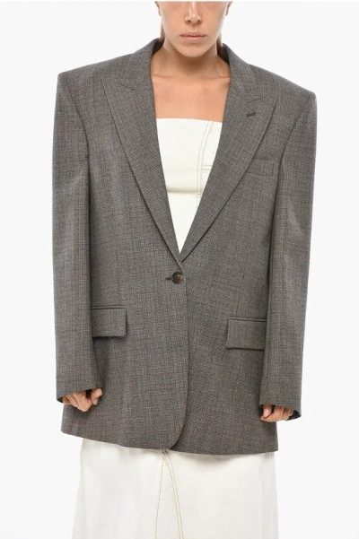 Stella Mccartney Hounstooth Patterned Oversized Fit Blazer With Padded Should In Gray