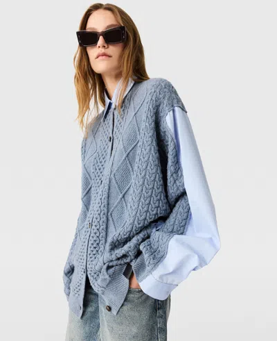 Stella Mccartney Hybrid Knit Shirt Cardigan In Blue