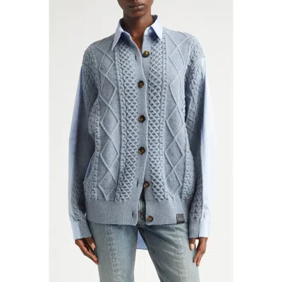 Stella Mccartney Hybrid Knit Shirt Cardigan In Gray