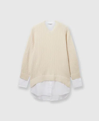 Stella Mccartney Hybrid Shirting V-neck Jumper In Natural