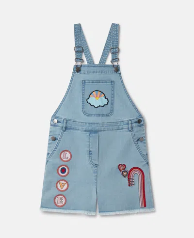 Stella Mccartney Kids' I Love You Embroidered Denim Dungarees In Blue