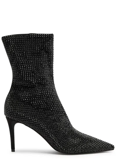 Stella Mccartney Iconic 90 Embellished Faux Suede Ankle Boots In Black