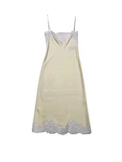 Stella Mccartney Iconic Lace-trimmed Satin Midi Dress In Neutral