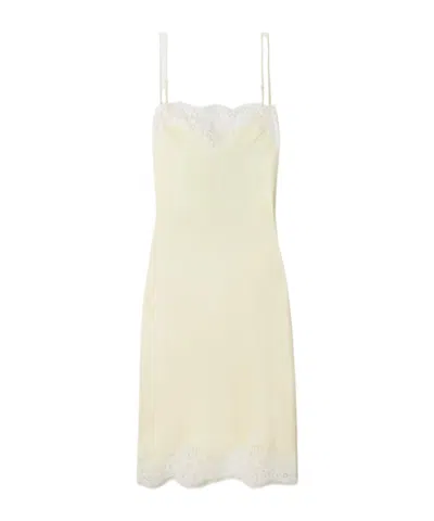 Stella Mccartney Iconic Lace-trimmed Satin Midi Dress In Yellow