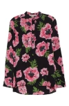 Stella Mccartney Iconic Poppy Print Silk Button-up Shirt In Pink/black