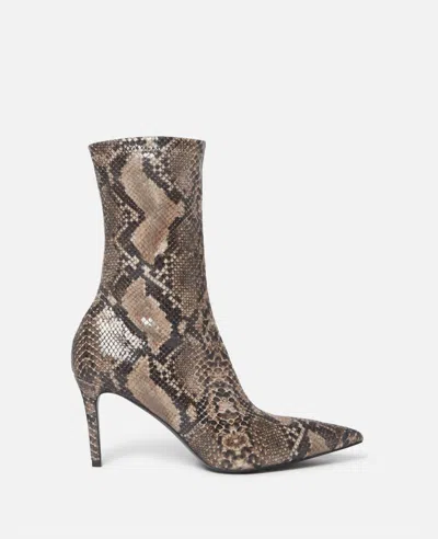STELLA MCCARTNEY ICONIC PYTHON PRINT ANKLE BOOT IN COFFEE