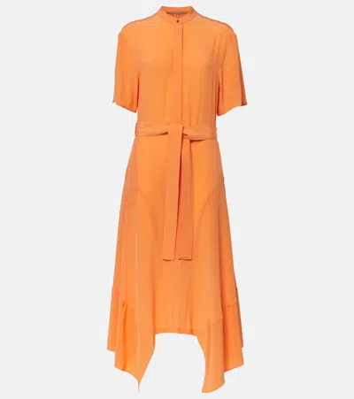 Stella Mccartney Iconic Silk Crêpe De Chine Midi Dress In Orange
