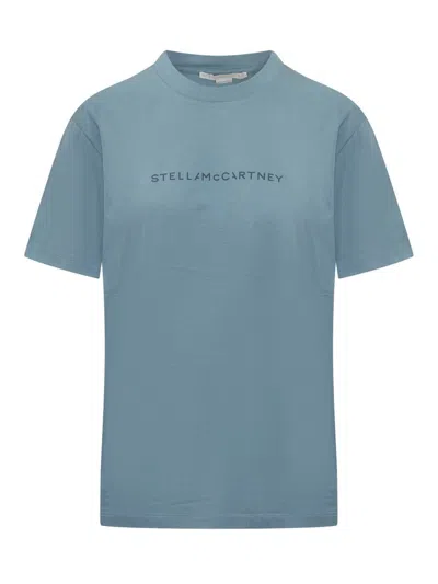 Stella Mccartney Open-necked Black Shirt In Mineral Blue