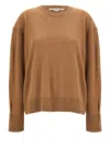 Stella Mccartney Ribbed Crew Neck Knitwear With Button Detail In Beige