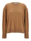 Stella Mccartney Ribbed Crew Neck Knitwear With Button Detail In Beige