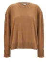 Stella Mccartney Ribbed Crew Neck Knitwear With Button Detail In Brown