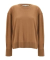 Stella Mccartney Ribbed Crew Neck Knitwear With Button Detail In Brown