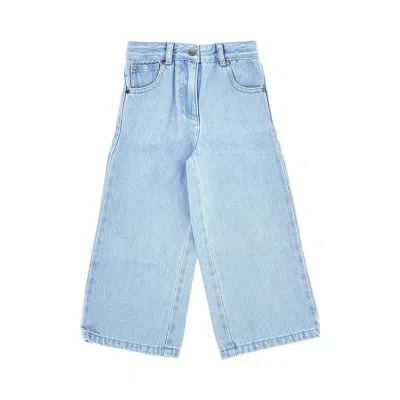 Stella Mccartney Ide Leg Jeans With Flowers Print Kids In Blue