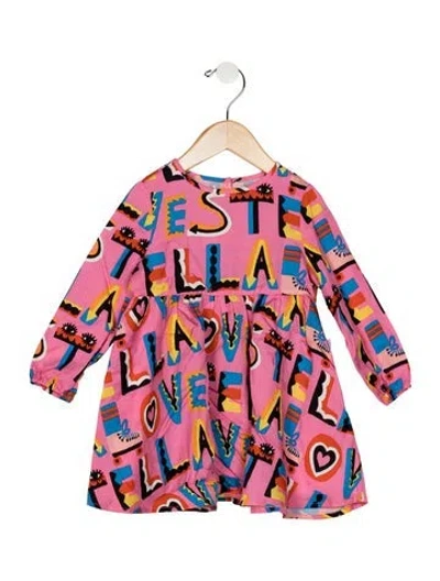 Pre-owned Stella Mccartney Babies' Infant Girls Pleated Pattern Printed Dress And Diaper Cover W/tags In Pink