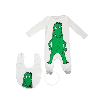 Stella Mccartney Infant White / Green Dinossaur-print Babygrown Set
