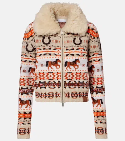 Stella Mccartney Intarsia Virgin Wool Zip-up Cardigan In Multi