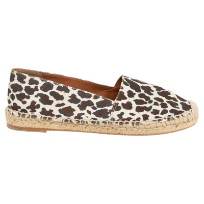 Pre-owned Stella Mccartney Ivory Canvas Leopard Print Espadrilles Flats Shoes 37 In White