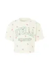 Stella Mccartney Ivory Crop T-shirt For Girl With Flowers And Logo In Multi