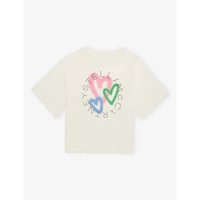 Stella Mccartney Kids' Heart Graphic-print Cotton-jersey T-shirt 4-14 In Ivory