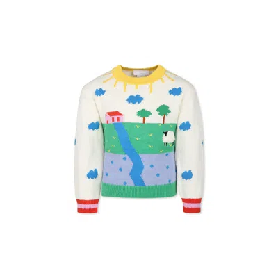 Stella Mccartney Kids' Ivory Sweater For Baby Girl With Landscape In Multicolour
