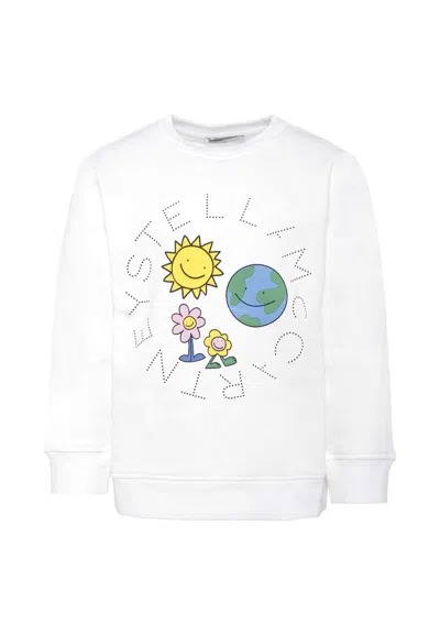 Stella Mccartney Ivory Sweatshirt For Kids With Sun And Earth In White