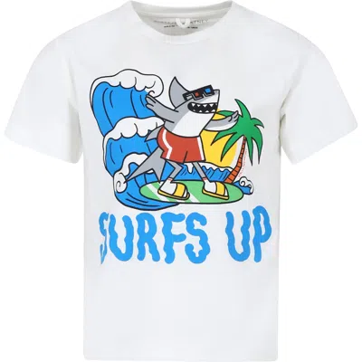 Stella Mccartney Kids' Ivory T-shirt For Boy With Shark Print