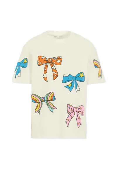 Stella Mccartney Kids' Ivory T-shirt For Girl With Bows In Multi