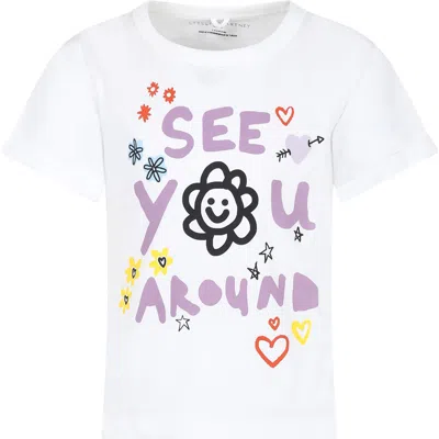 Stella Mccartney Kids' Ivory T-shirt For Girl With Flower Print And Writing