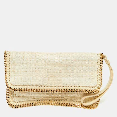 Pre-owned Stella Mccartney Ivory Woven Glitter Fabric Falabella Wristlet Clutch In White
