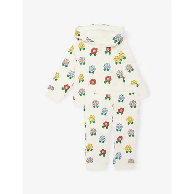 Stella Mccartney Babies' Ivory/colourful Flower Graphic-print Fleece Tracksuit Set 9-36 In Multi