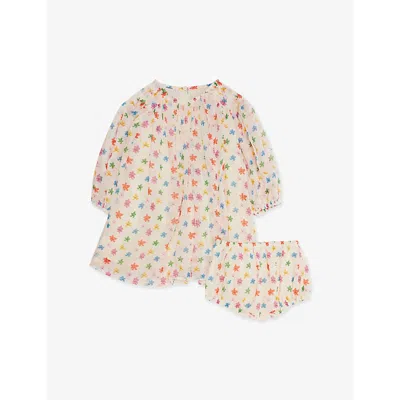 Stella Mccartney Kids' Ivory/colourful Graphic-print Long-sleeve Tulle Dress 9-36 In Pink