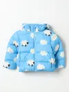 Stella Mccartney Light Blue Down Jacket For Babykids With Clouds In Hellblau