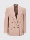 Stella Mccartney Double-breasted Wool Blazer With Structured Shoulders In Pink