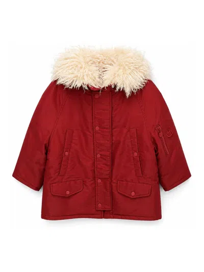 Stella Mccartney Kids' Jacket With Fur Trim In Burgundy