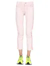 Stella Mccartney Fresh Peach Twisted Seam Crop Straight Leg Jeans In Beige