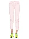 Stella Mccartney Fresh Peach Twisted Seam Crop Straight Leg Jeans In Beige