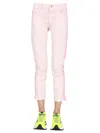 Stella Mccartney Fresh Peach Twisted Seam Crop Straight Leg Jeans In Beige