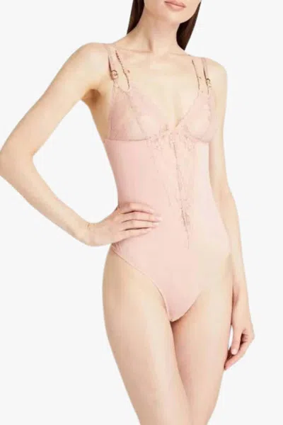 Stella Mccartney Jersey Lace High Leg Thong Bodysuit In Blush In Gold