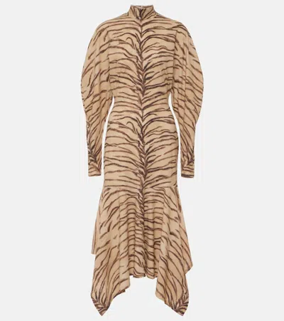 Stella Mccartney Tiger-print Organic Silk Midi Dress In Natural Tiger Print