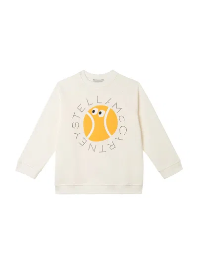 Stella Mccartney Kids'  Jersey With "tennis" Logo In Neutral