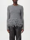 Stella Mccartney Feather Peplum Knitted Wool Sweater In Grey