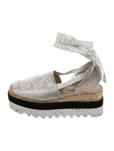 Pre-owned Stella Mccartney Jute Graphic Print Espadrilles In Metallic/silver