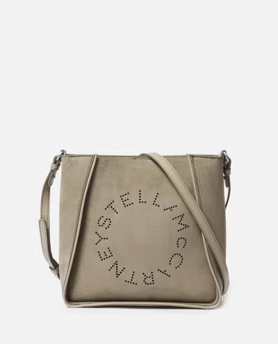 Stella Mccartney Khaki Logo Square Crossbody Bag In Brown