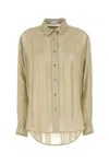 Stella Mccartney Silk Shirt With Collared Neck And Curved Hem In Green