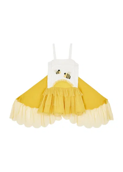 Stella Mccartney Kids Bees Embroidered Tulle Dress (2-6 Years) In Yellow