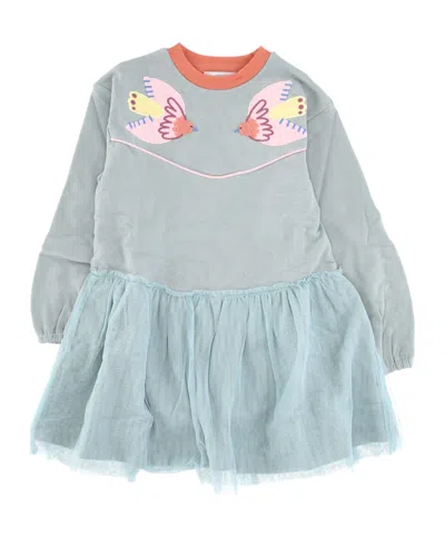 Stella Mccartney Kids Bird Embroidered Tulle Dress In Green